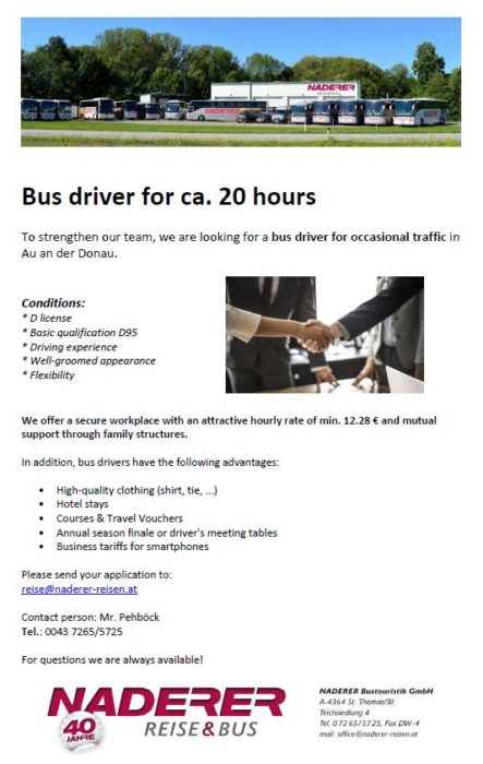 Bus driver for occasional traffic